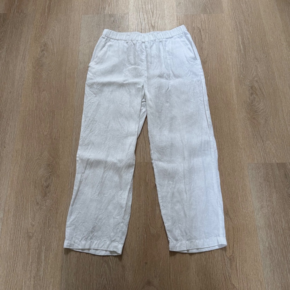 Quince 100% European Linen Pants Womens Medium White Elastic Waist Relaxed